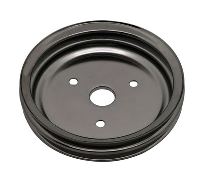 For 55-68 CHEVY SMALL BLOCK BLACK CHROME STEEL CRANKSHAFT PULLEY SHORT 2 GROVE