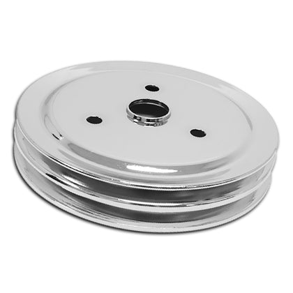 For 1955-68 Chevy Small Block Chrome Steel Crankshaft Pulley - Short (2 Groove)