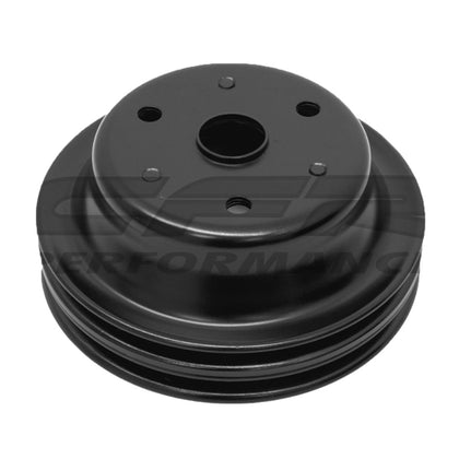 For 1969-85 CHEVY SMALL BLOCK BLACK STEEL CRANKSHAFT PULLEY - LONG (2 GROOVE)