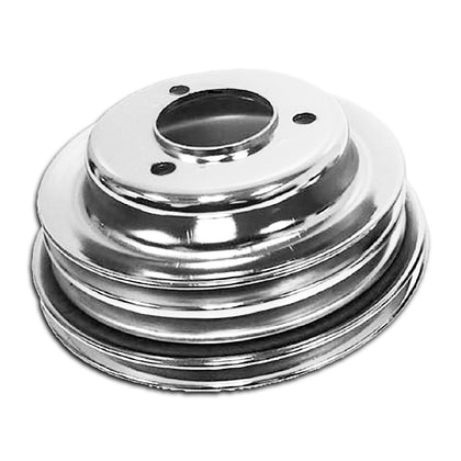 3 GROOVE CHROME STEEL CRANK PULLEY FOR 1969-85 CHEVY BIG BLOCK W/ LONG PUMP LWP