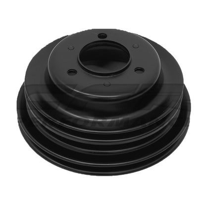 3 GROOVE BLACK STEEL CRANK PULLEY FOR 1969-85 CHEVY BIG BLOCK WITH LONG PUMP LWP