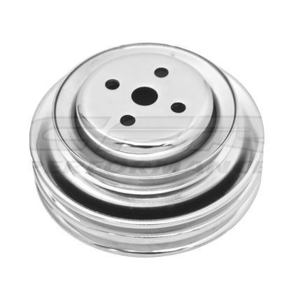 For 64-73 Ford Sb Water Pump Pulley 3 Groove Chrome For California Smog Pump