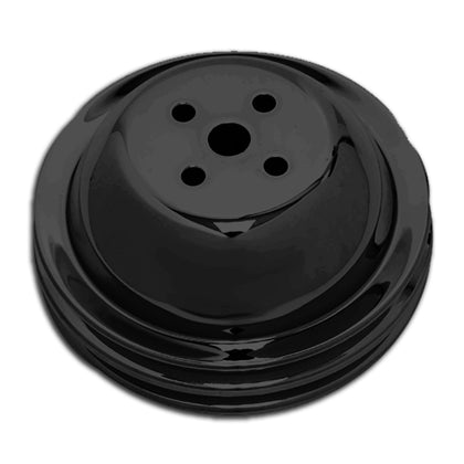 For 1955-68 Chevy Big Block Black Steel Water Pump Pulley - 2 Groove (Short)