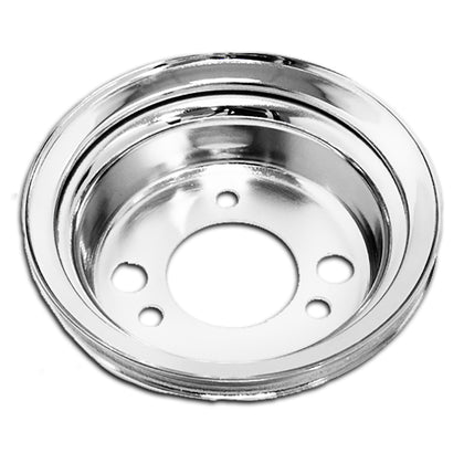FOR 1955-1968 CHEVY CHROME STEEL CRANK A-C ADD ON PULLEY 1 GROOVE SHORT SWP