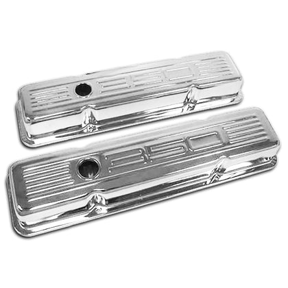 STEEL For 1958-86 CHEVY SB TALL VALVE COVERS C.I.D 350 LOGO - CHROME