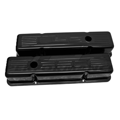 For 1958-1986 Chevy Small Block 350 EDP Black 350 Logo Short Steel Valve Cover