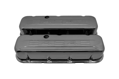 FOR 1965-1995 CHEVY BIG BLOCK TALL STEEL VALVE COVERS WITH 454 LOGO BLACK CHROME