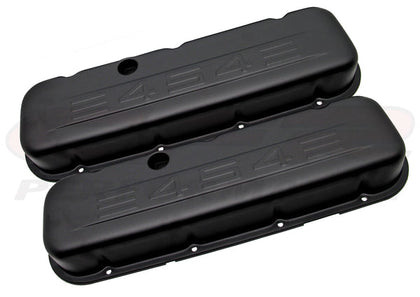 FOR 1965-1995 CHEVY BIG BLOCK TALL STEEL VALVE COVERS WITH 454 LOGO BLACK