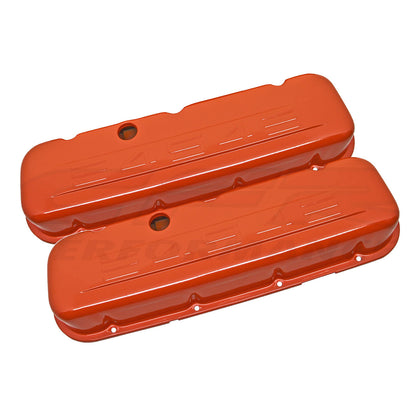 Steel For 65-95 Chevy Bb Short Valve Covers C.I.D 454 Logo Powder Coated Orange
