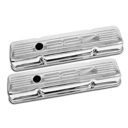 For 1958-86 Chevy Small Block 327 Short Steel Valve Covers - Chrome W/ 327 Logo