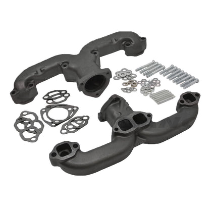 Exhaust Manifold Kit Ram's Horn Raw Cast Iron For 55-Up Chevy Small Block SBC