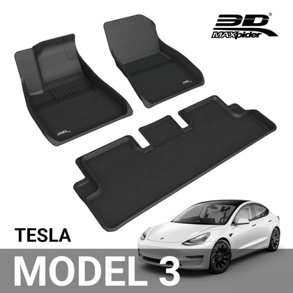 3D MAXpider Custom Fit Kagu Floor Mat (Black) for 2020-2021 Tesla Model 3 - 1ST Row 2ND Row