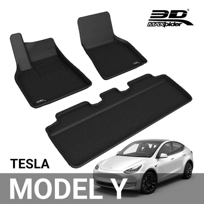 3D MAXpider All-Weather Floor Mats for Tesla Model Y 5-Seat 2020 Custom Fit Car Mats Floor Liners, Kagu Series (Does NOT fit 7-Seat)