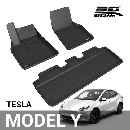 3D MAXpider All-Weather Floor Mats for Tesla Model Y 2021-2022 Custom Fit Floor Liners, Kagu Series (1st & 2nd Row)
