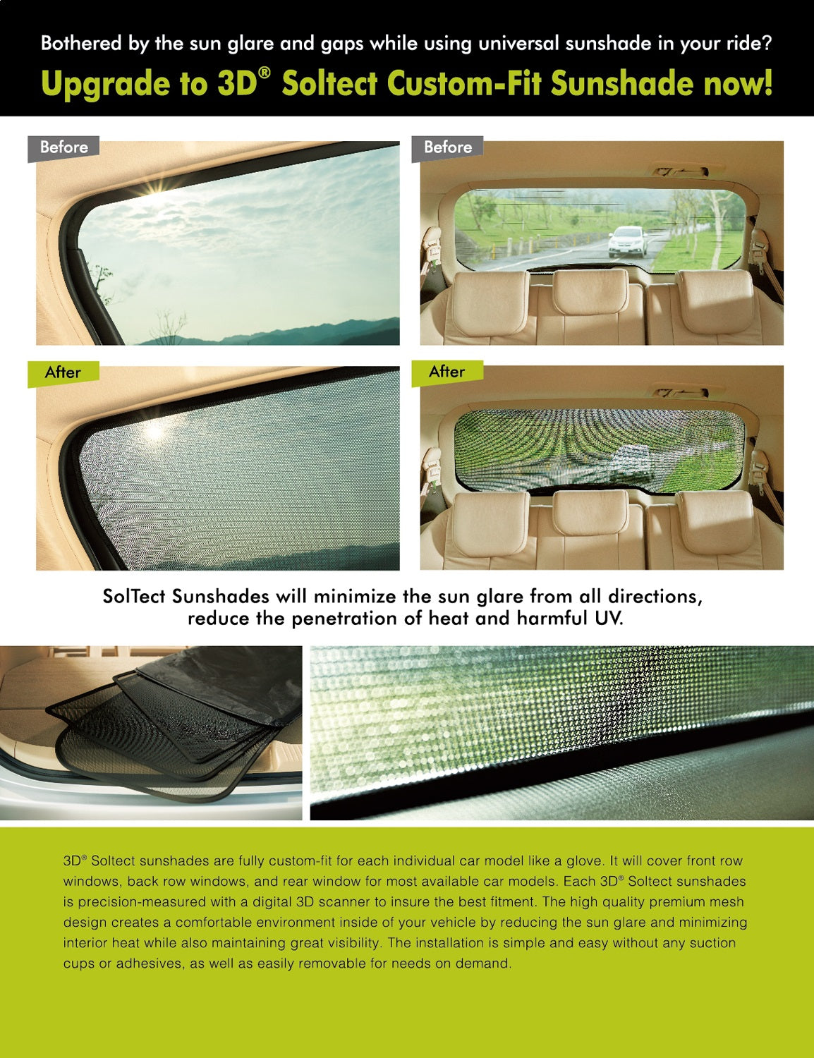 For 2010-2015 Kia Sorento Rear Window SOLTECT Black Custom Fit Sun Shade