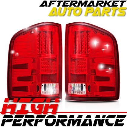 For 2007-2013 Chevy Silverado LED Chrome Housing Red Lens ABS Tail Lights Lamps