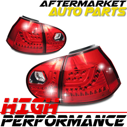 For 06-09 Volkswagen Golf GTi Rabbit LED Chrome Housing Red Lens Tail Light Lamp