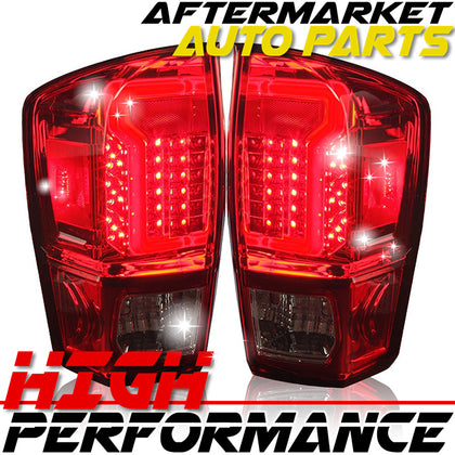 Red Lens Chrome Housing LED Tail Light Lamp Set Fit  16 17 2018 Toyota Tacoma