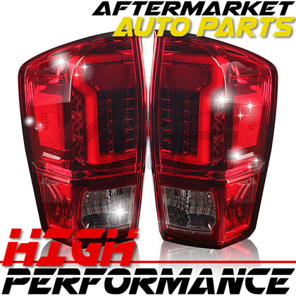 Red Lens Chrome Housing LED Tail Light Lamp Set Fit  16 17 2018 Toyota Tacoma