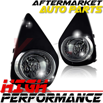 For 2015-2016 Toyota Yaris Clear Lens Chrome Housing Black Bezel Fog Light Lamps